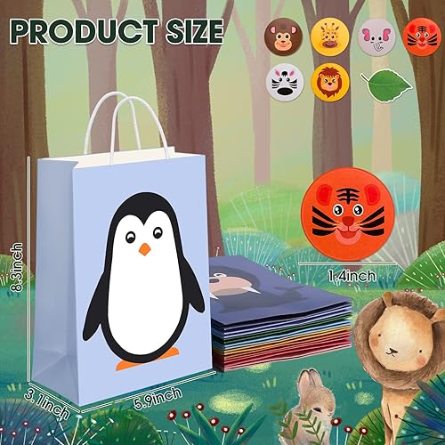 Miniatura 3 de Paquete de 24 bolsas de recuerdos de fiesta de animales, bolsas de regalos para niños para fiesta de cumpleaños, bolsas de regalo de animales