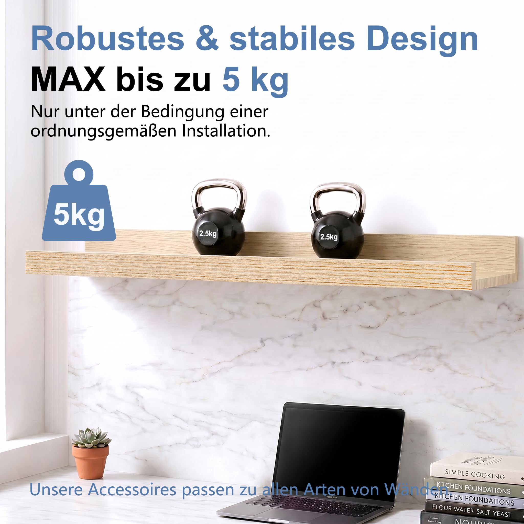 Bilderleiste Eiche 90 cm, 2er Set Schweberegal mit erhöhter Vorder- und Rückkante, großes Wandboard für Bilderrahmen, Pflanzen und Dekoration, Regal für Wohnzimmer, Schlafzimmer und Flur