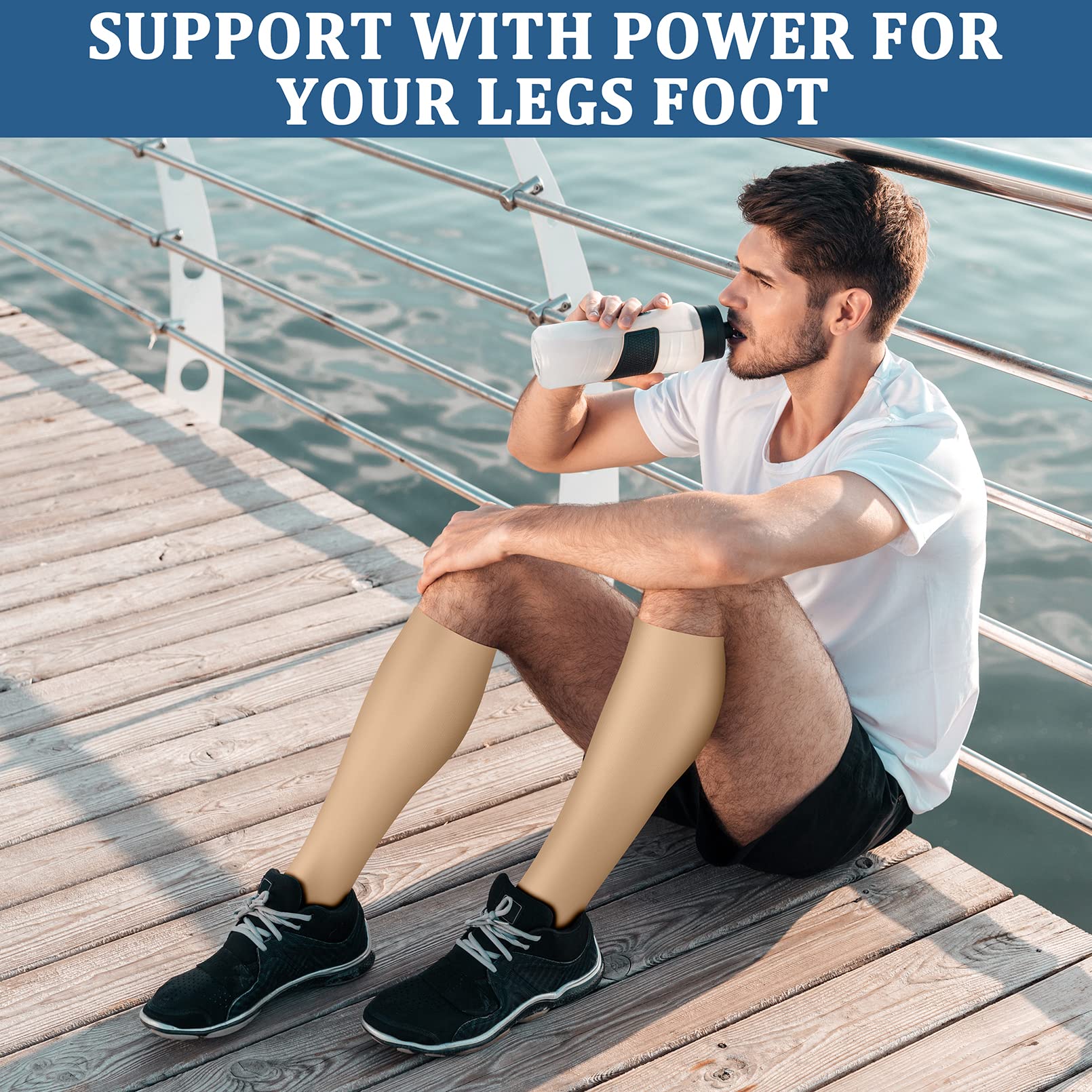 Copper Compression Socks (3 Pairs) 15-20 mmHg Circulation is Best Athletic & Daily for Men & Women, Running, Climbing, 06 Beige, Large 2