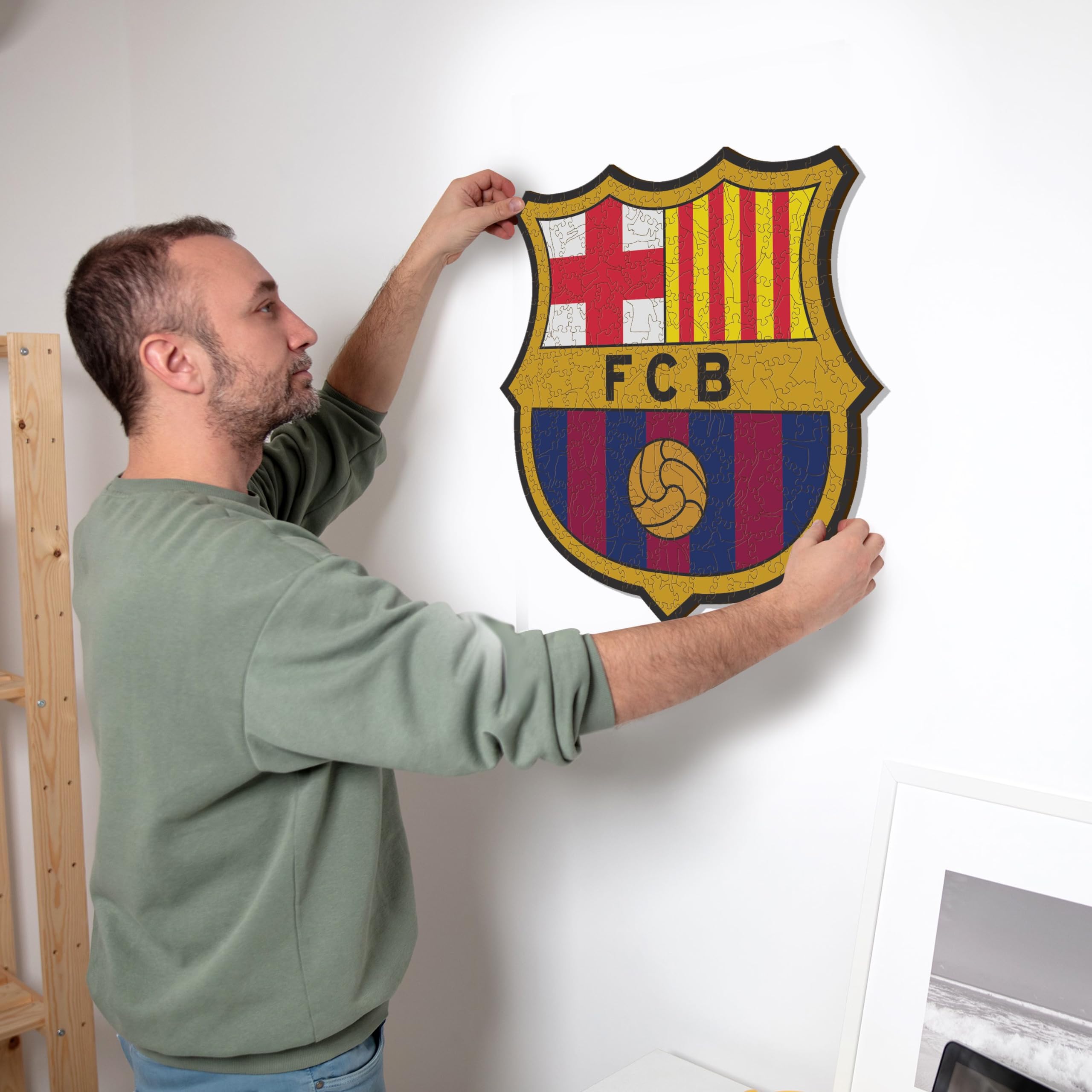 Iconic Puzzles - Logo Barcelona, Oficjalny produkt, drewniane puzzle dla dorosłych i dzieci, 100% zrównoważone drewno, L, 500 sztuk