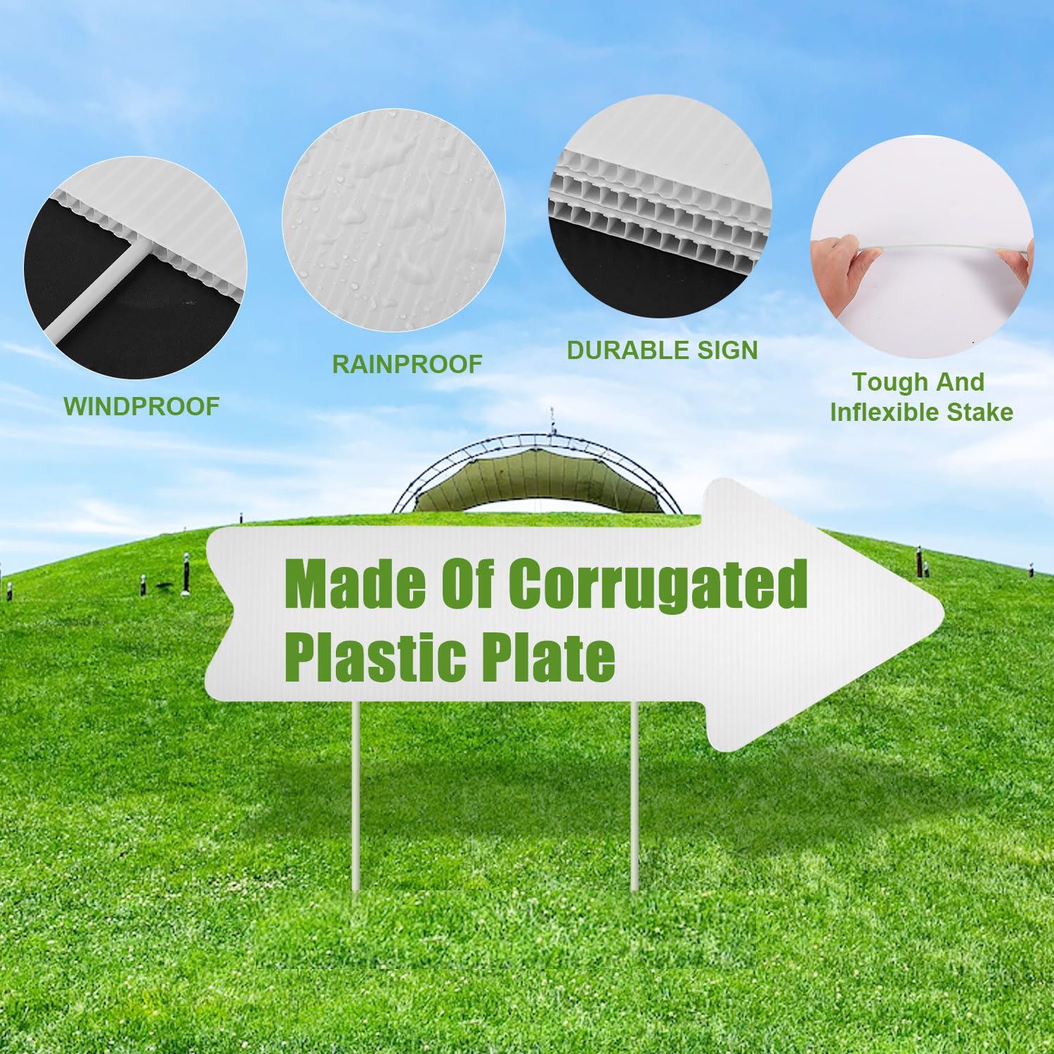 6pcs Flèches de Jardin avec Piquets, 45x13cm Panneau de Jardin Vierge Plastique This Way Yard Sign Panneaux de Flèche Vierges Panneaux Directionnels de Mariage pour Fête d'Anniversaire (Blanc)