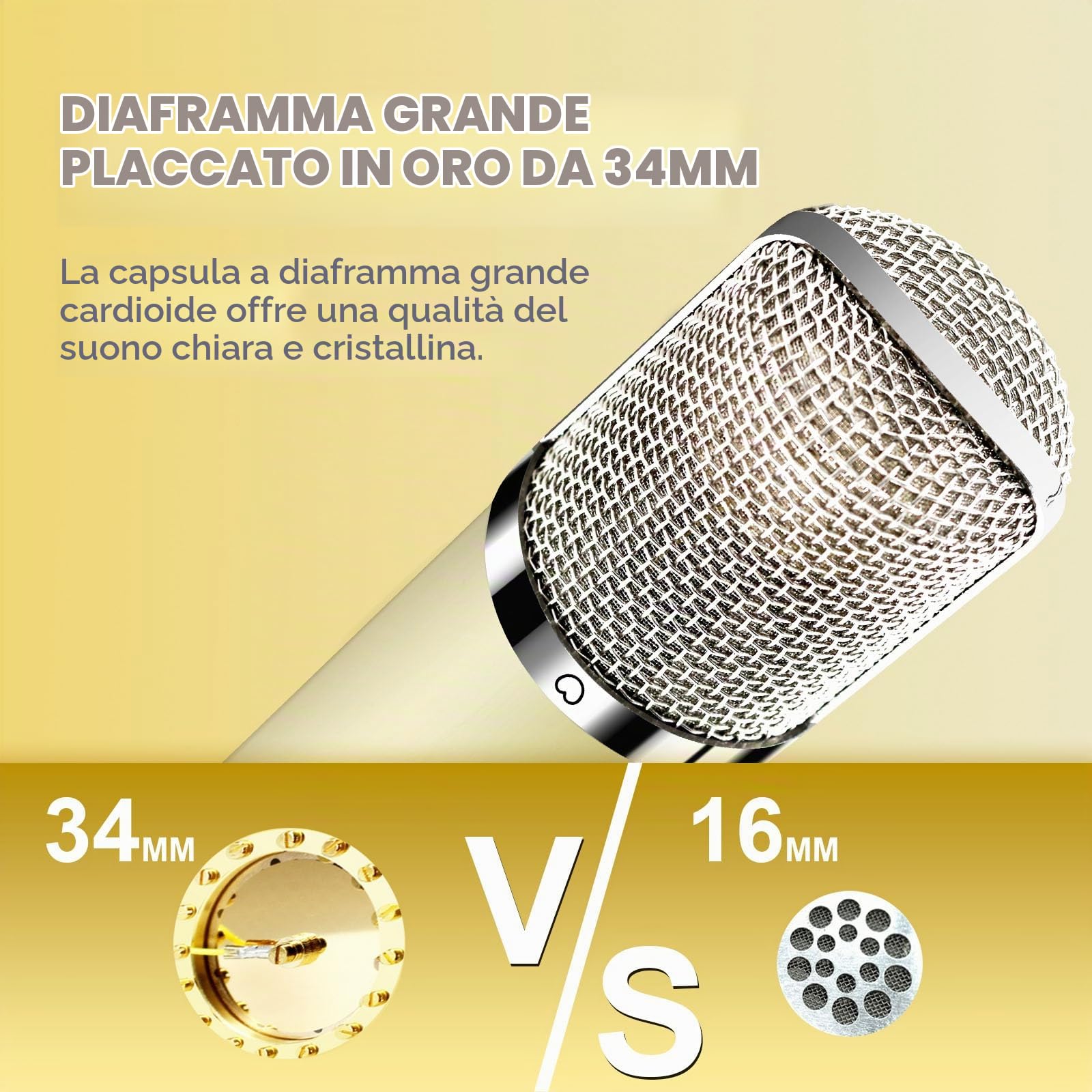 SUUNTOK FET Microfono a condensatore professionale XLR per studio con diaframma grande da 34mm, microfono cardioide per registrazione, per computer, gaming, PC, kit TM251S per canto, podcasting