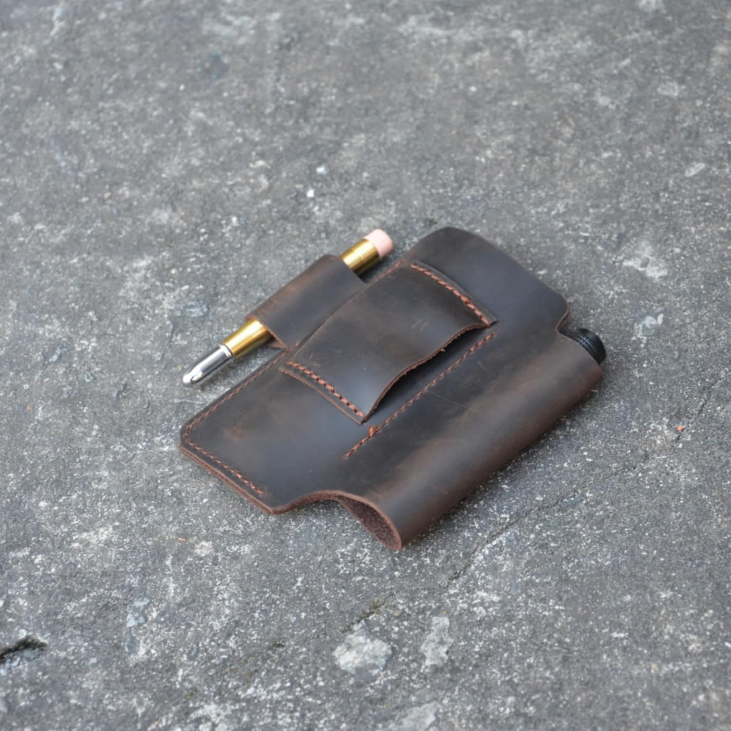 Genuine Leather Multitool Sheath Organizer, Leather EDC Pouch for Men, Belt Holder Mini Leather Pocket, Flashlight Holder, Pen Holder, Sheath Holster Darkbrown - Image 7