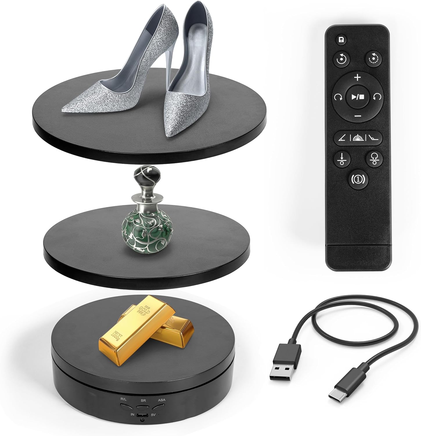 Remote control Motorized Rotating Display stand - 360° Electric Rotating Platform | 3-in-1 Sizes - 5.74", 7.08" and 8.66" Replacement Covers - Rechargeable Turn Table - Live Streaming & Photography