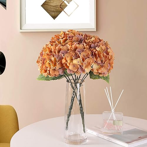 Miniatura 3 de Jim's Cabin Arreglos de hortensias artificiales de seda con 5 cabezas grandes, ramo de flores falsas para decoración del hogar, boda, fiesta,