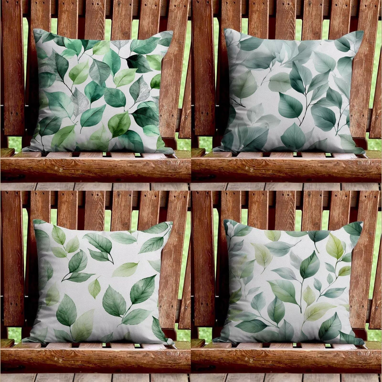 Fundas Cojines 55x55 cm Juego de 4 Verde Cojines Exterior Impermeable Terciopelo Impresión de Doble Cara Beige Fundas para Almohadas Sofa,Decorativos Patio Jardín Terraza Primavera Verano Gifts z-394