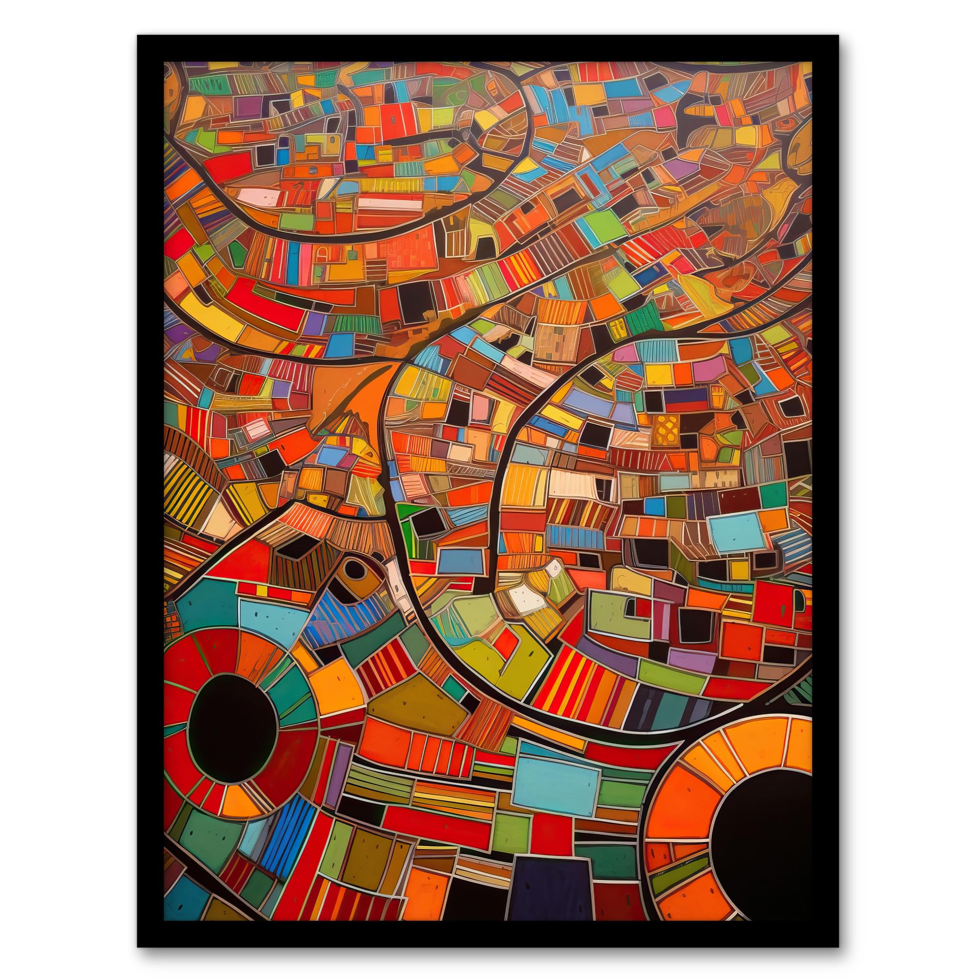 Artery8 Aerial African Abstract Africa Bright Colours Artwork Framed Wall Art Print A4