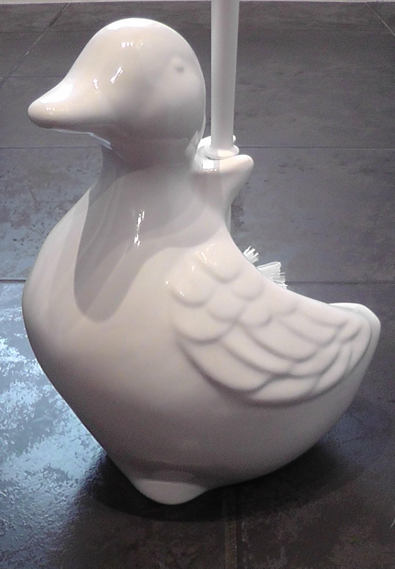 Toilet brush set made of ceramic in the shape of a duck, decorative, white, made in Germany