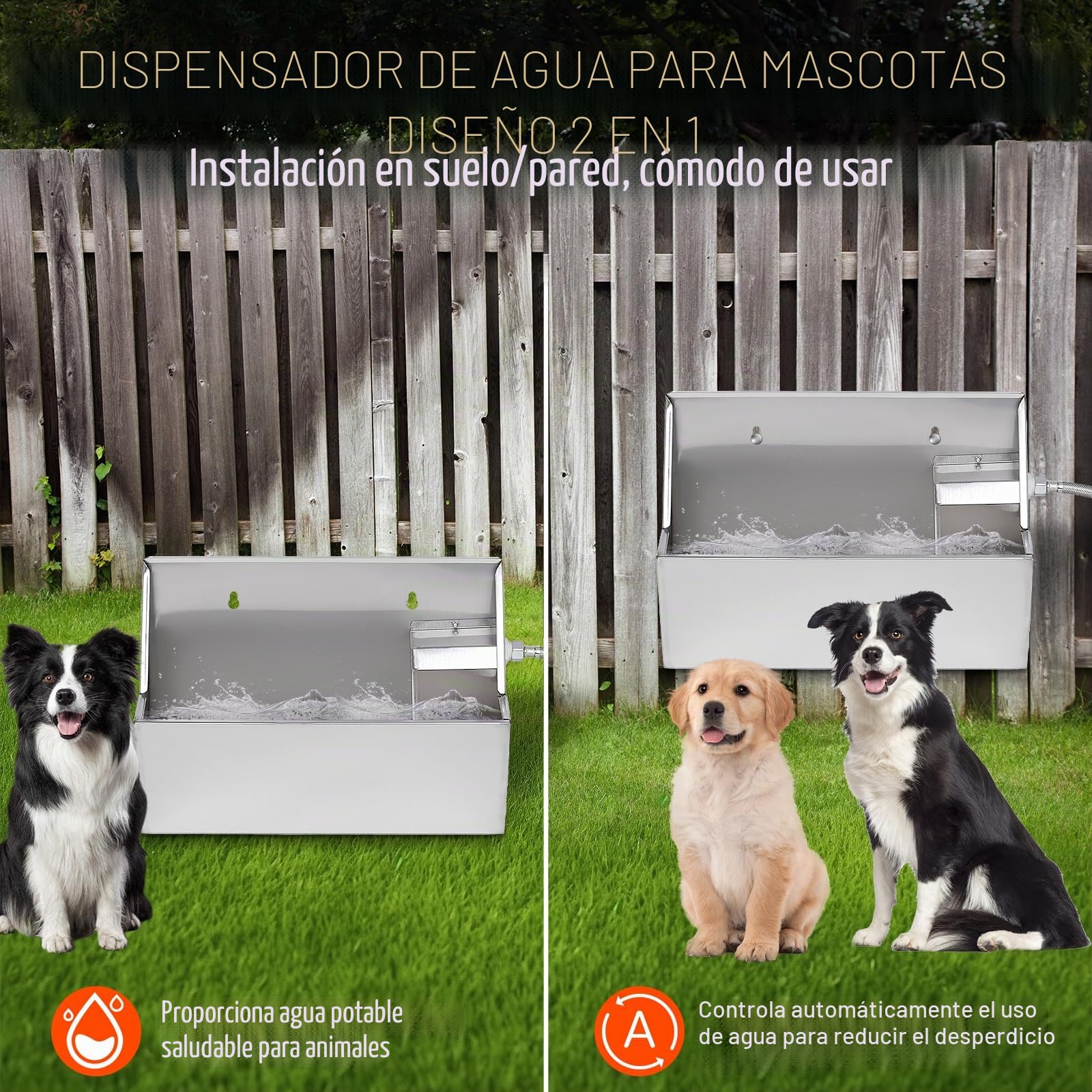 Dispensador automático de agua para perros de 7 l, bebedero de agua para exteriores, acero inoxidable 304, llenado automático para mascotas