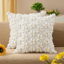 DFXSZ Spring Summer Pillow Covers 20x20 inch Set of 2 Farmhouse Decor Yellow Flower Heart Daisy Soft Plush Faux Fur Jacquard Throw Pillows for Bedroom Sofa Holiday Spring Summer Home Decor PTK024A20