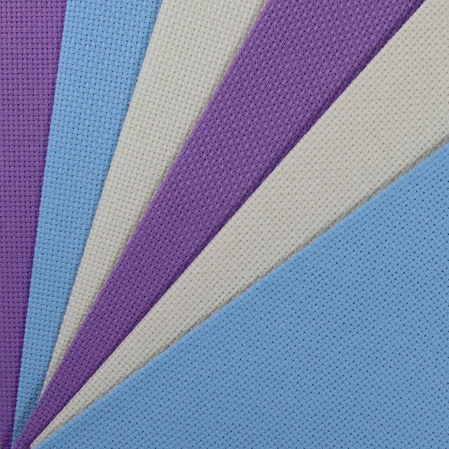 KCS 4/6 pc of 12" x 18"(30cmx45cm) 16CT Counted Cotton Aida Cloth Cross Stitch Fabric (6 pc, Cream+Light Blue+Lavender) — image 1