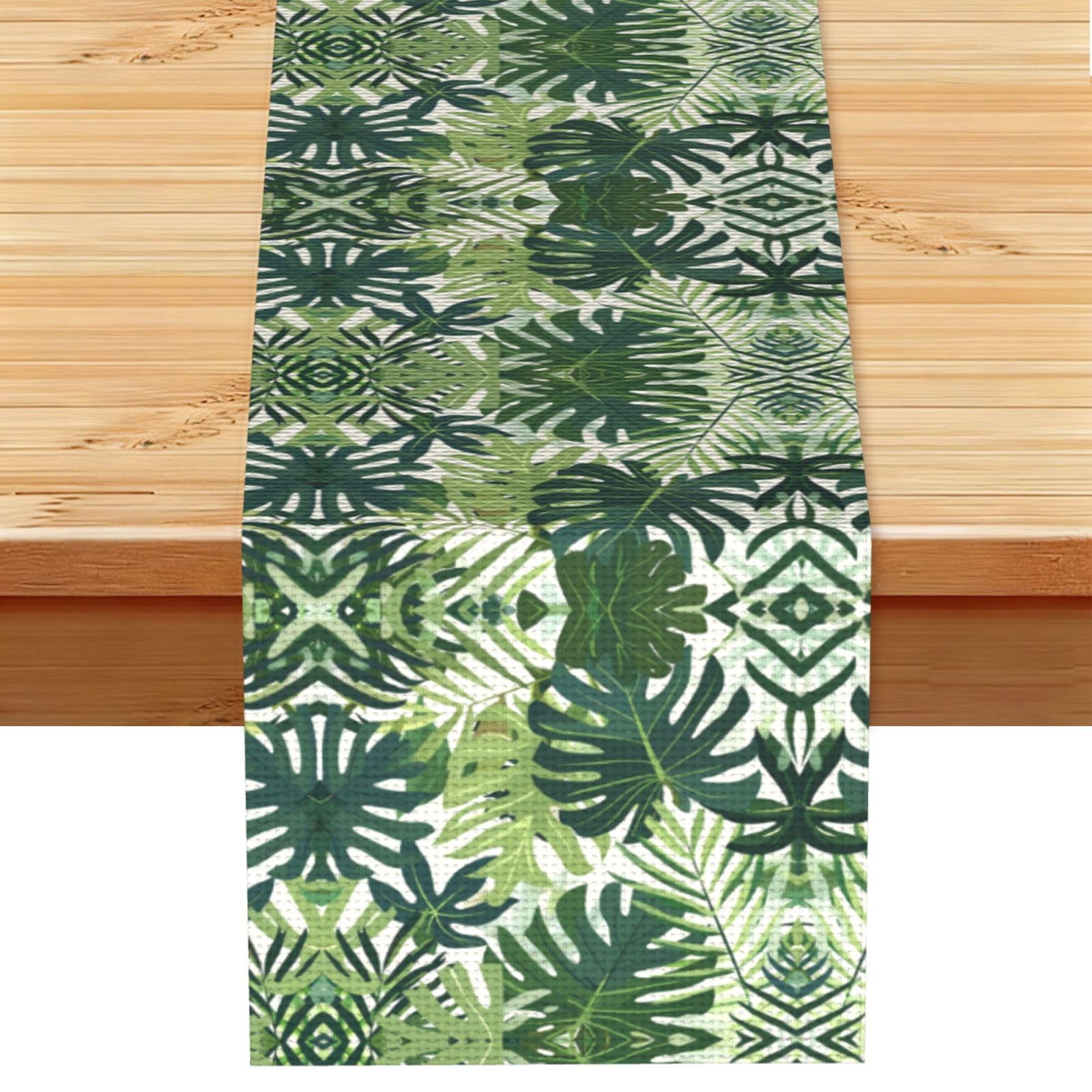 Airy Sage Green Foliage Printed Table Runner 13 x 72, Wrinkle Resistant Decor for Dining Table Coffee Table Fireplace