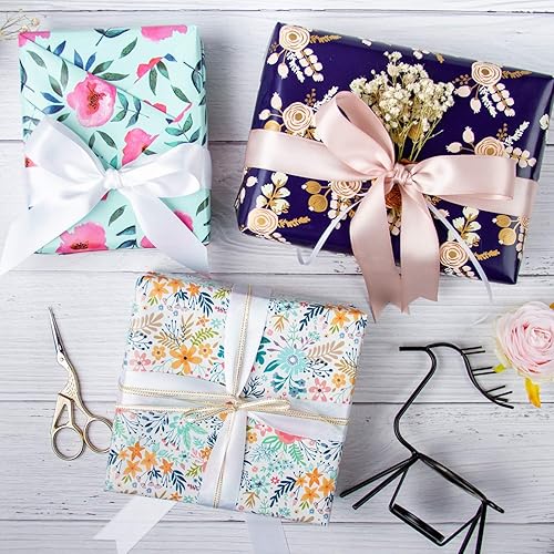 Miniatura 7 de WRAPAHOLIC Rollo de papel de regalo floral, mini rollo, 17 pulgadas x 33 pies, diseño de flores de jardín de primavera y verano, perfecto para