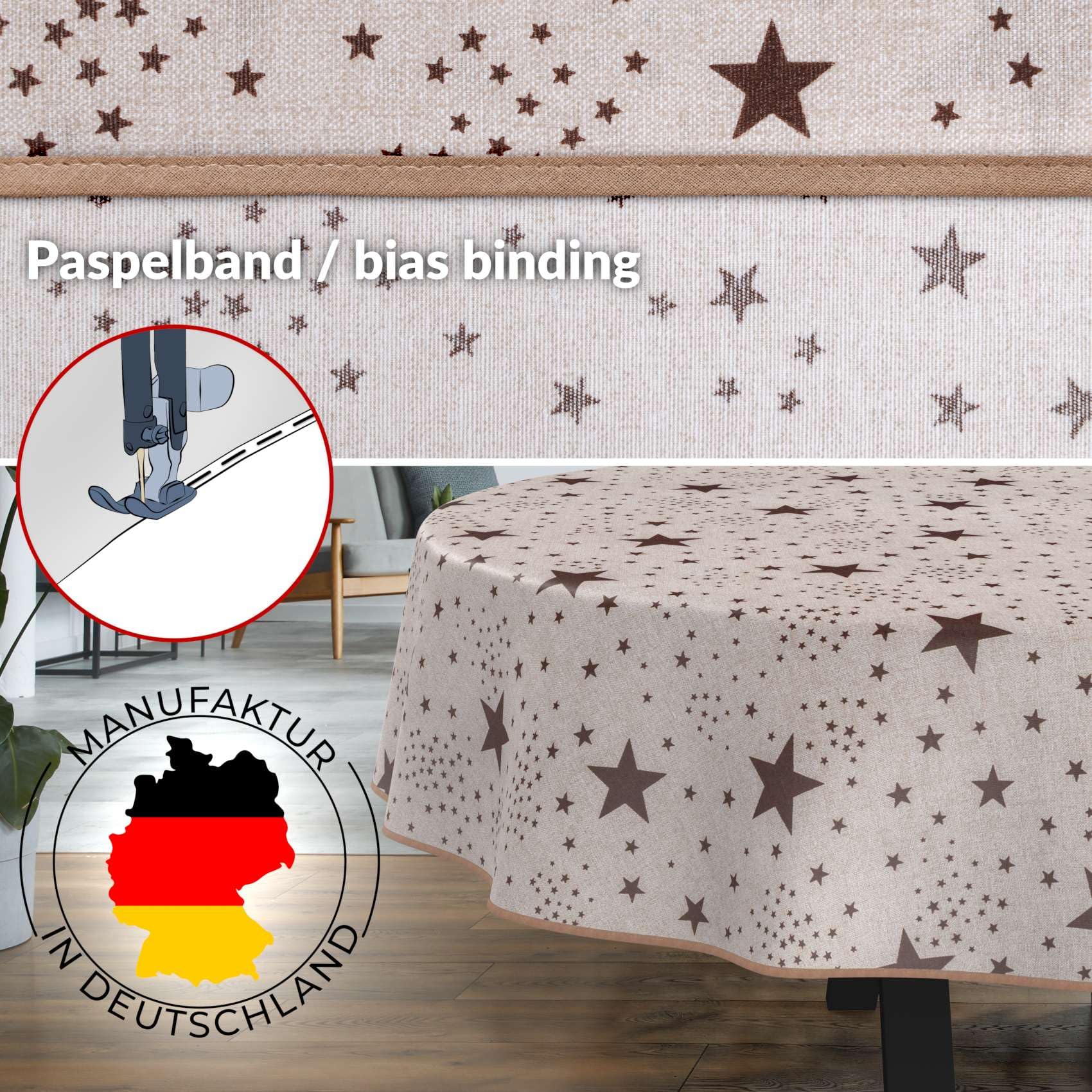 Mantel de tela textil lavable, mantel de algodón, poliéster, estrellas, ovalado, 280 x 140 cm, para interior y exterior