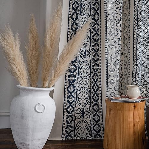Miniatura 3 de VOGOL Cortinas bohemias con estampado geométrico, 59 x 63 pulgadas, filtrado de luz, lino y algodón, cortinas decorativas para ventana para sala de