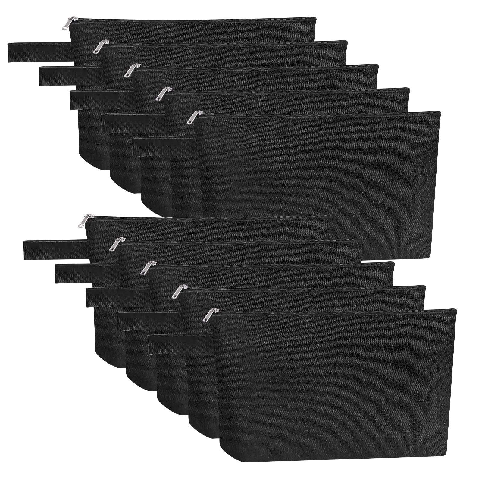 Sinzip 10 Pieces Cotton Canvas Makeup Bag with Bottom, Multi-Purpose Cosmetic Bag with Zipper Travel Toiletry Pouch, Blank DIY Craft Bag Pencil Bag (M