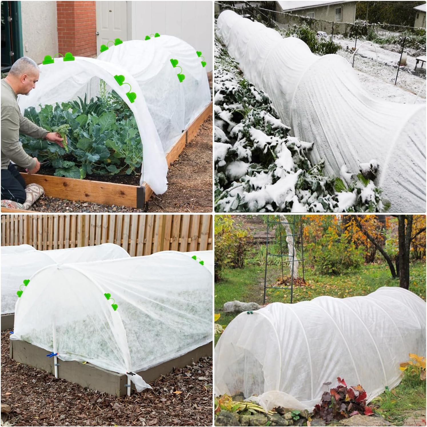 Plant Covers Freeze Protection Kit, 10 x 30Ft Frost Cloth and 6Pcs Fiberglass Garden Hoops 1oz/yd² Floating Row Cover with Greenhouse Hoops Frost Blanket for Winter Garden Covers for Raised Beds