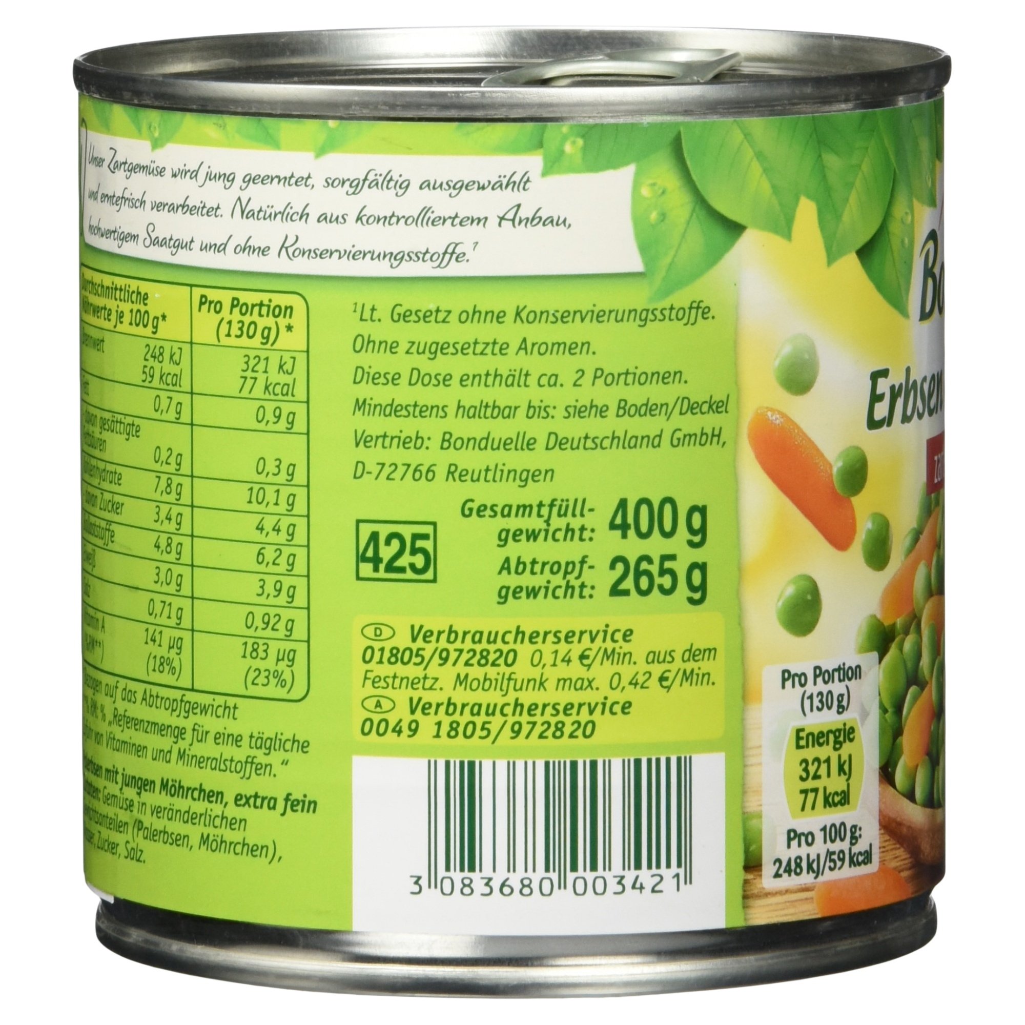 Bonduelle Erbsen & Möhrchen zart und extra fein, 12er Pack (12 x 400g)