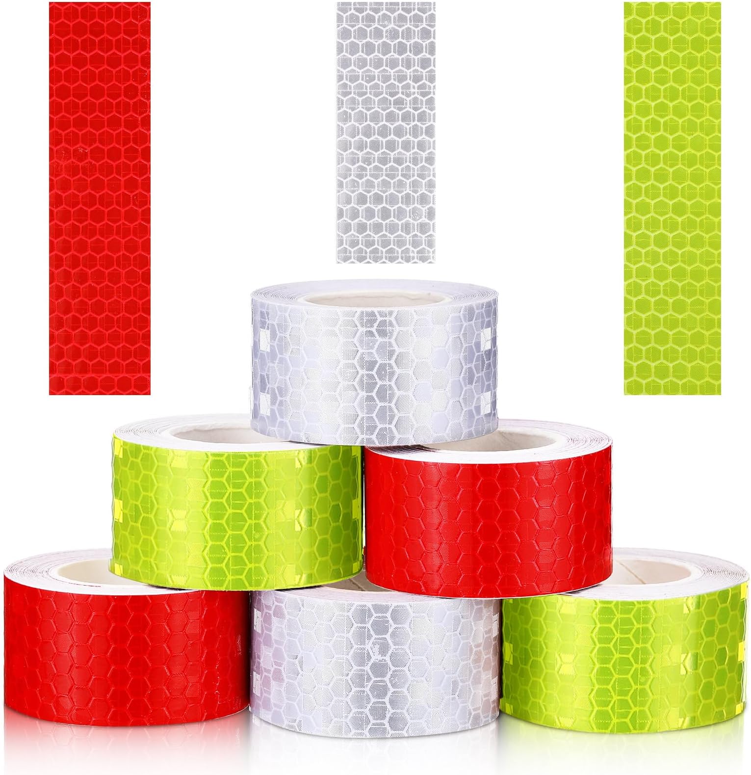 Zonon 6 Rolls High-Visibility Reflective Tapes Waterproof Self-Adhesive Safety Stickers Night for Outdoor Nighttime Visibility Trailers, Clothing, Vehicles(White Yellow red,1 Inch)