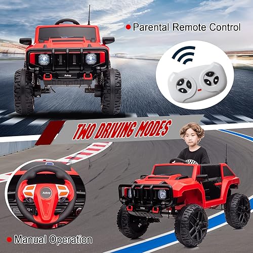 Miniatura 2 de AOKOY Camión de paseo 4WD para niños, camión todoterreno de 12V 4x4 auto eléctrico de juguete para niños de 3 a 6 años con control remoto parental,