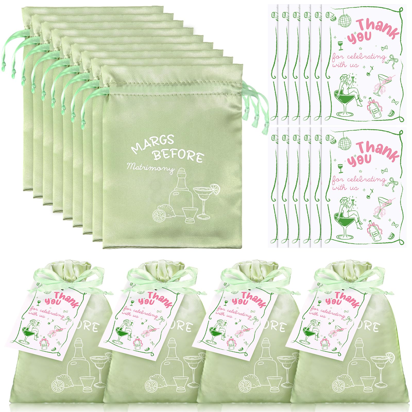 Vincreem 12 Pack Bachelorette Party Favor Bags with Gift Tags Party Favors Stain Drawstring for Bachelorette Recovery Kits Bridesmaid Gifts(Green,