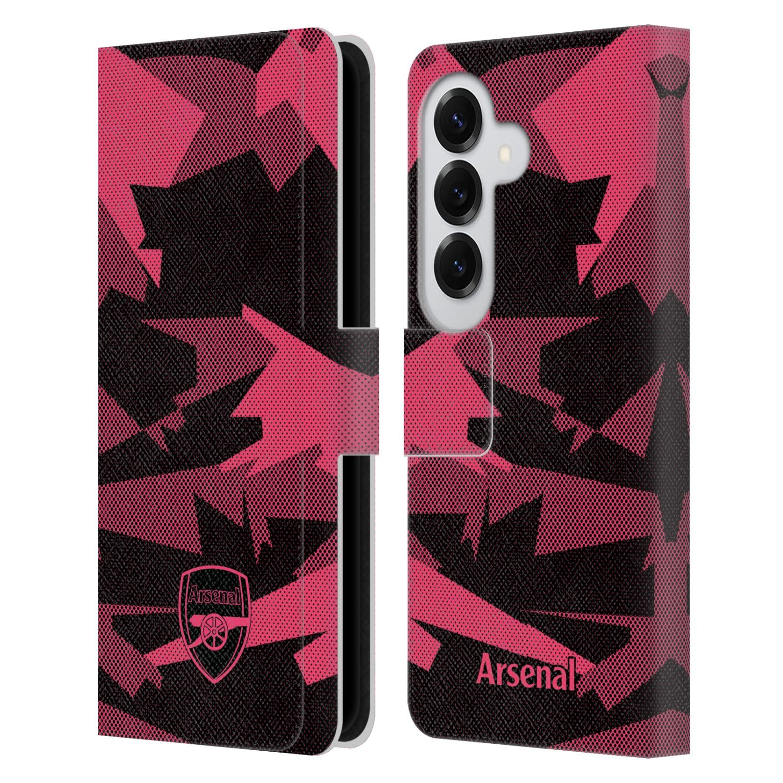 Head Case Designs Officially Licensed Arsenal FC Geometric Pink Crest and Gunners Logo Leather Wallet Case Compatible With Samsung Galaxy S26 โ image 1