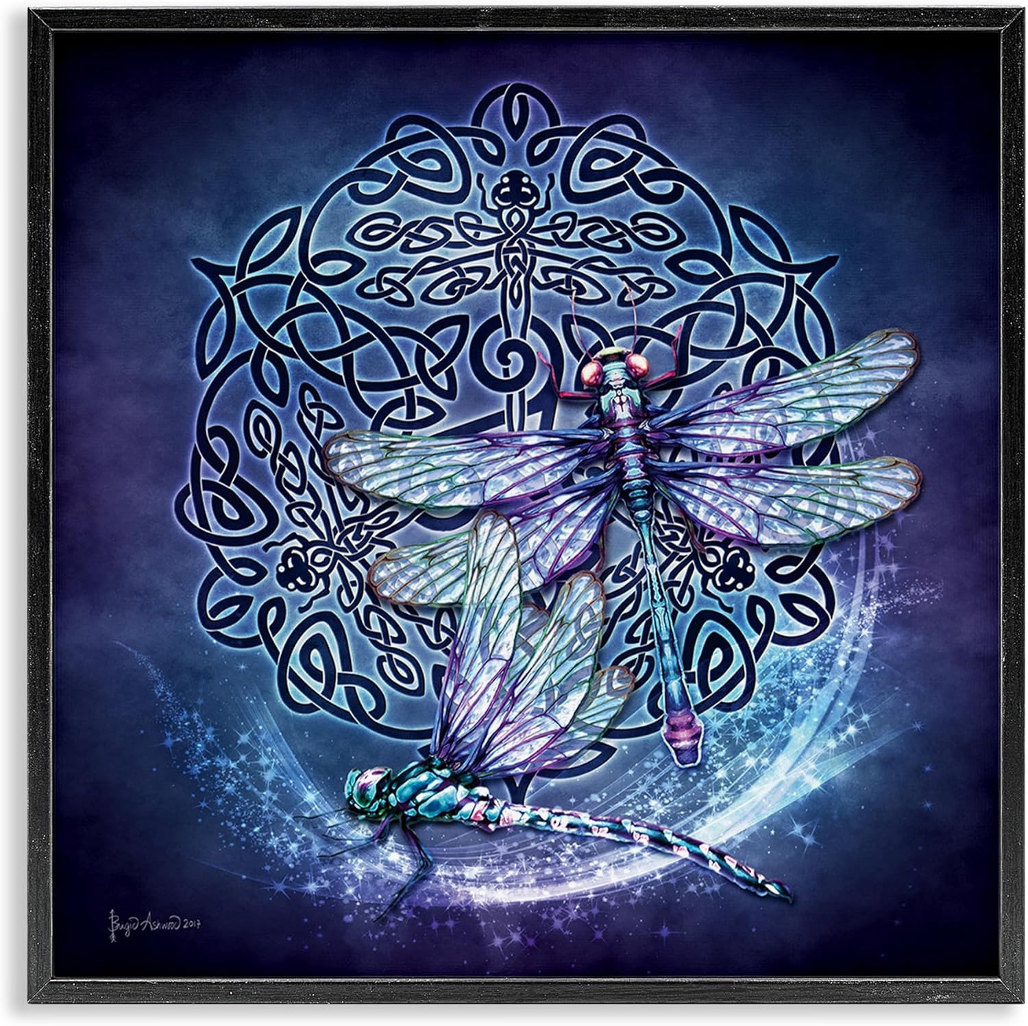 Stupell Industries Dragonfly & Celtic Knot Framed Giclee Art by Brigid Ashwood Black Framed 24L" x 24W"