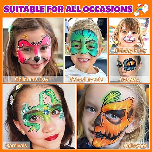 Miniatura 3 de Kit de pintura facial de 54 colores para niños, kit de maquillaje de pintura facial no tóxica  con plantilla, libro guía, kit de maquillaje de