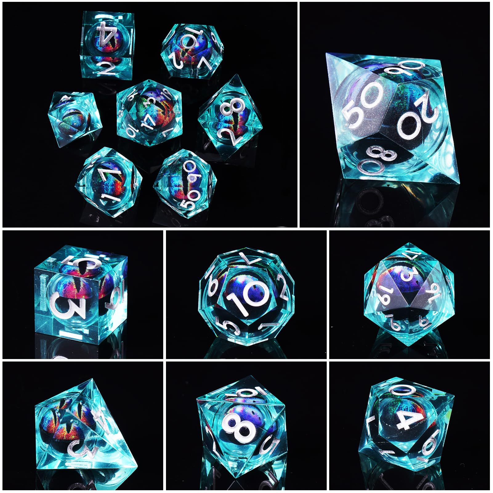ORUZA 7 PCS Dragon Eye DND Dice Liquid Core D&D Dice Resin Sharp Edge Polyhedral D&D Dice Set for Dungeons and Dragons Role Playing Die D20 D12 D10 D8 D6 D4 D% - Image 4