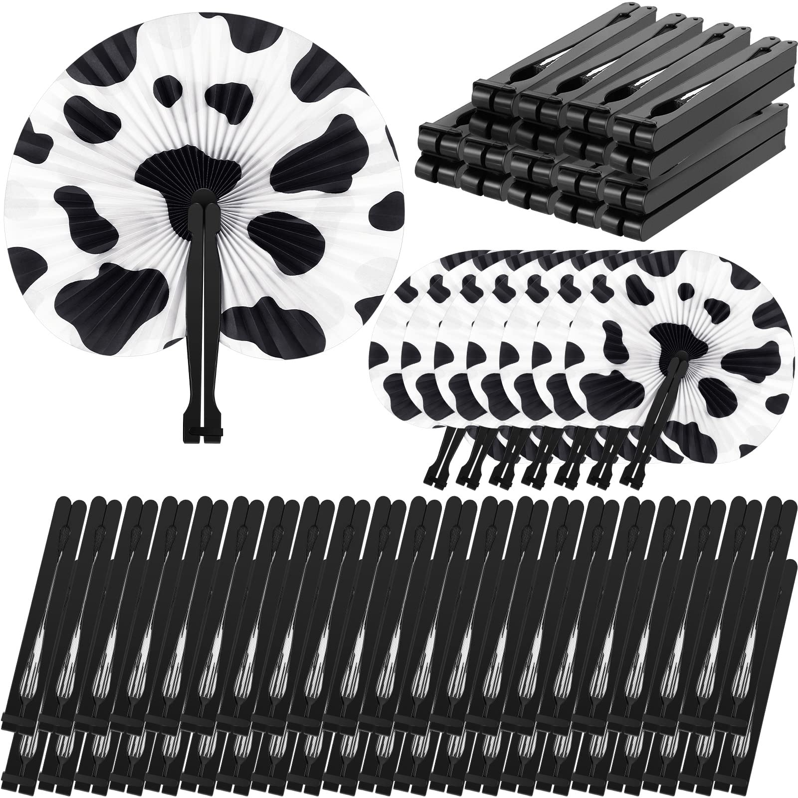 Photo 1 of 48 Pcs Cow Print Folding Paper Fans Decorative Handheld Fans Cow Print Party Favors Farm Themed Party Decor for Wedding Birthday Baby Shower Decorations