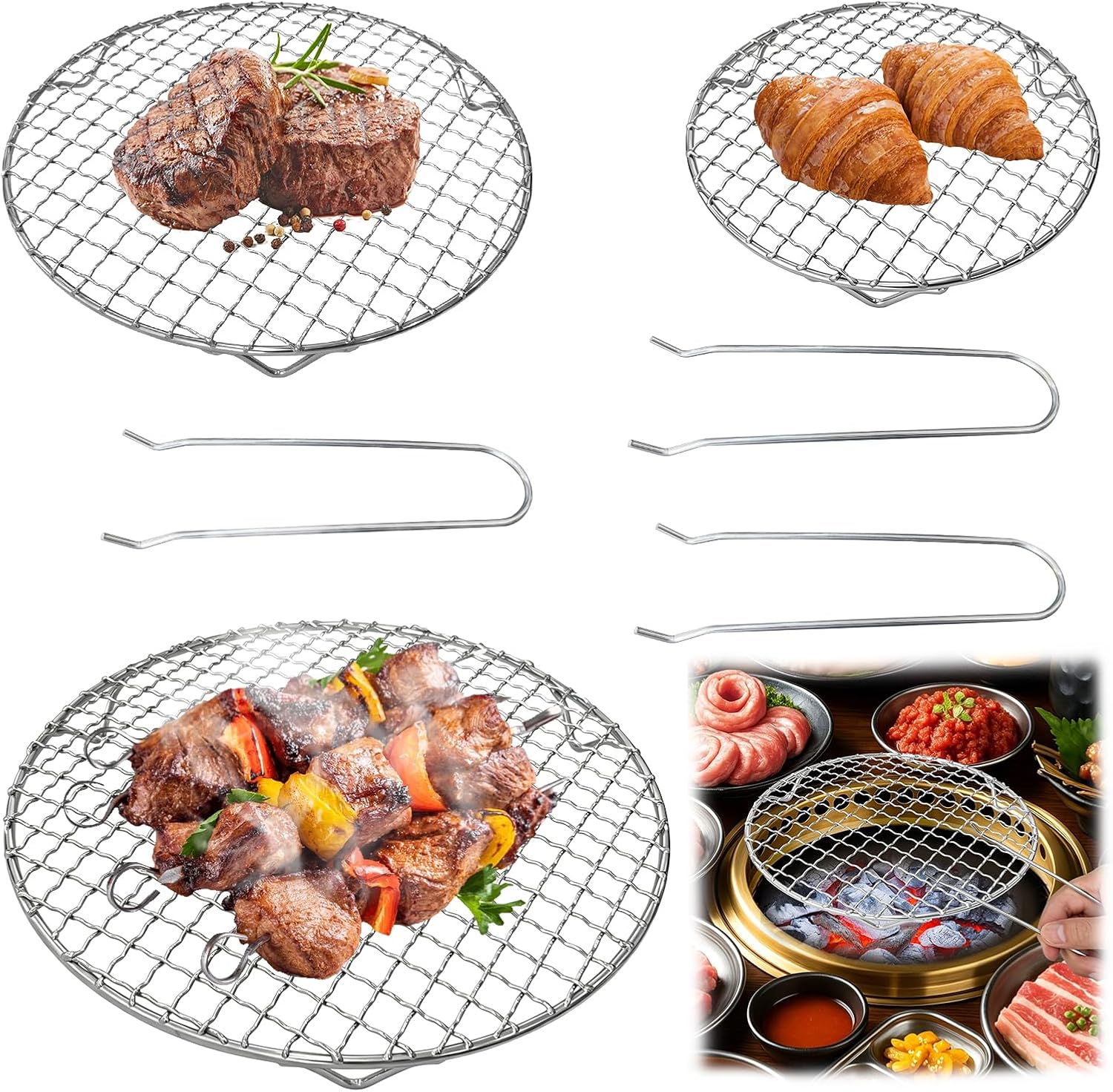 3Pcs Round Cooling Rack for Steamer, 7.5" 9" 10" Cross Wire Cooking Rack