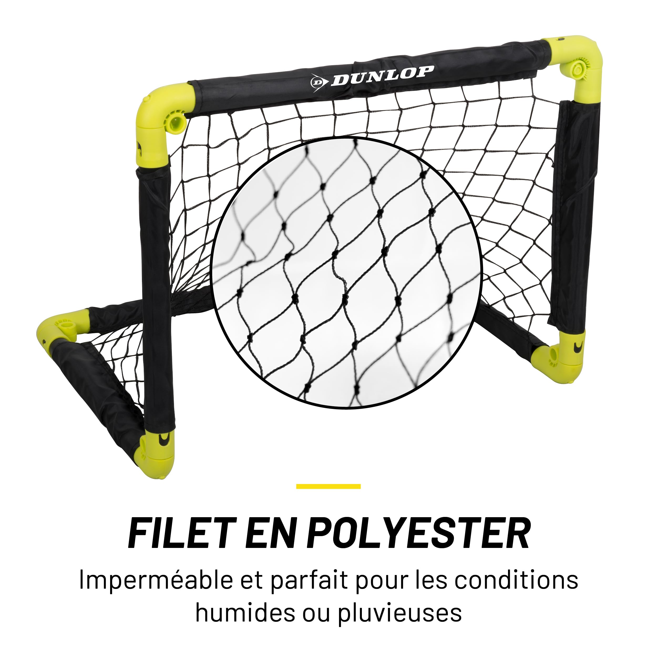 Dunlop Mini Buts de Football Pliables 50x44x44 cm Lot de 2 Kit d'entraînement Noir/Jaune