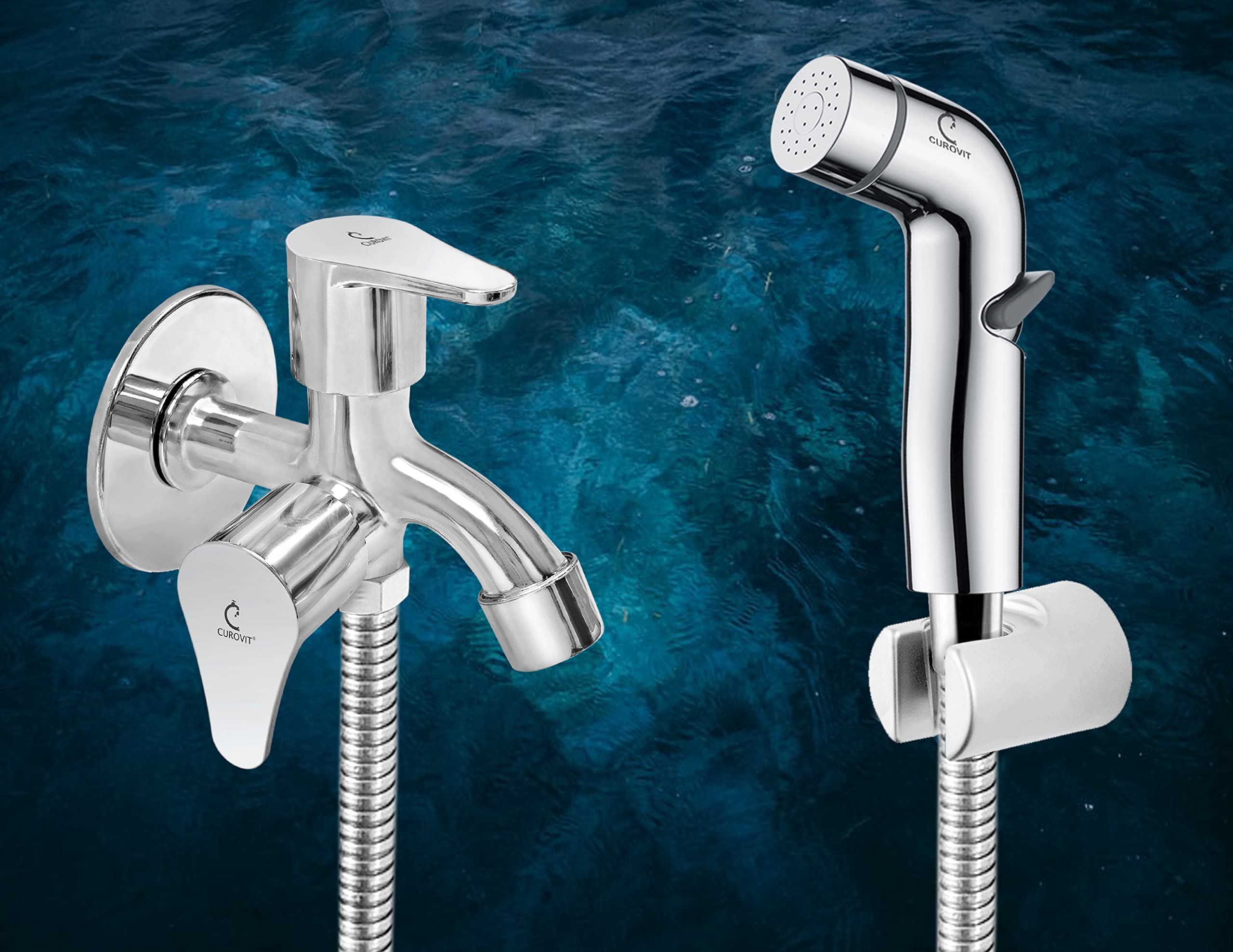 CUROVIT Daisy ABS Health Faucet & Zinc Torrent 2 in 1 Bib Cock Pack of 2 Silver Color Chrome Finish with ABS Holder and 1 m Stainless Steel Extra Heavy Flexible Pipe for Toilet Seat (B09RGVKWJF) Amazon Price History, Amazon Price Tracker