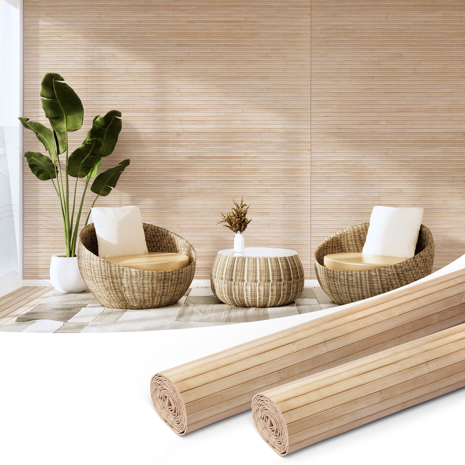 Art3d Natural Bamboo Wall Panel for Interior Wall Decor, Renewable Pole Wrap Wainscoting Paneling for Wall Ceiling Furniture Cabinet Office, 48 x 96 Inch, 2-Pack - Carbonized