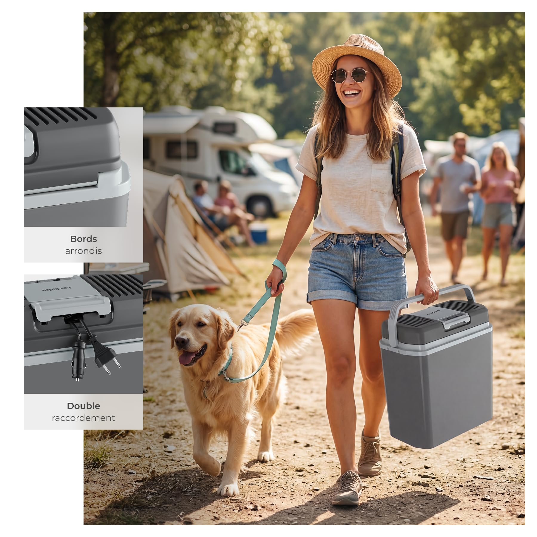 tectake® Glacière électrique 2en1 réfrigérante/chauffante 24L, Poignées de Transport, Mode ECO, Connexion Secteur 220V Allume Cigare 12V, Glaciere Electrique 40x23,5x42,5cm Camping Pique Nique Plage