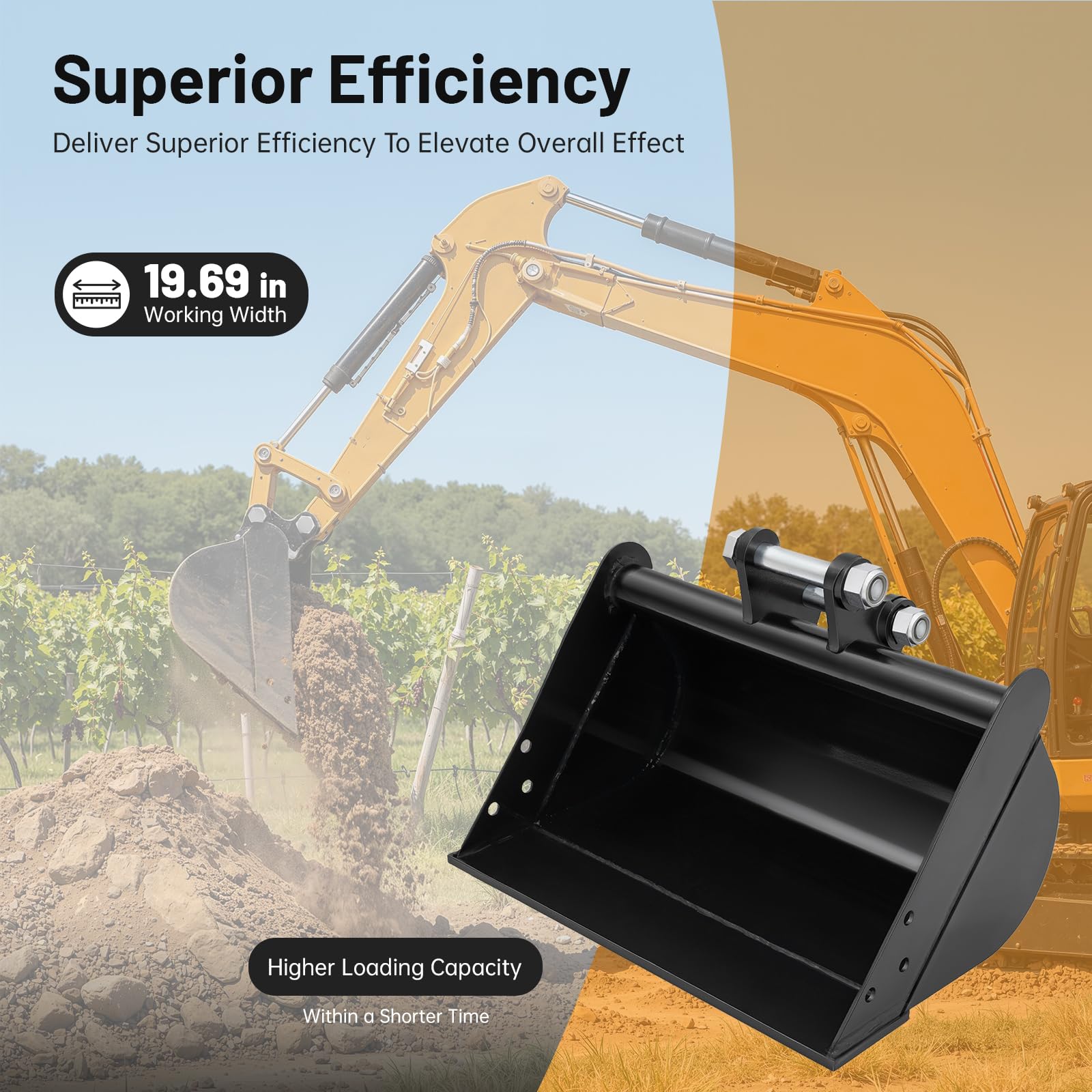 Minibaggerlöffel Baggerlöffel Minibagger Zubehör, für Bagger Bis zu 2T | Baggerschaufel für Erdaushub,Grabenräumung und Materialtransport, Lochabstand 9,05–9,3 cm