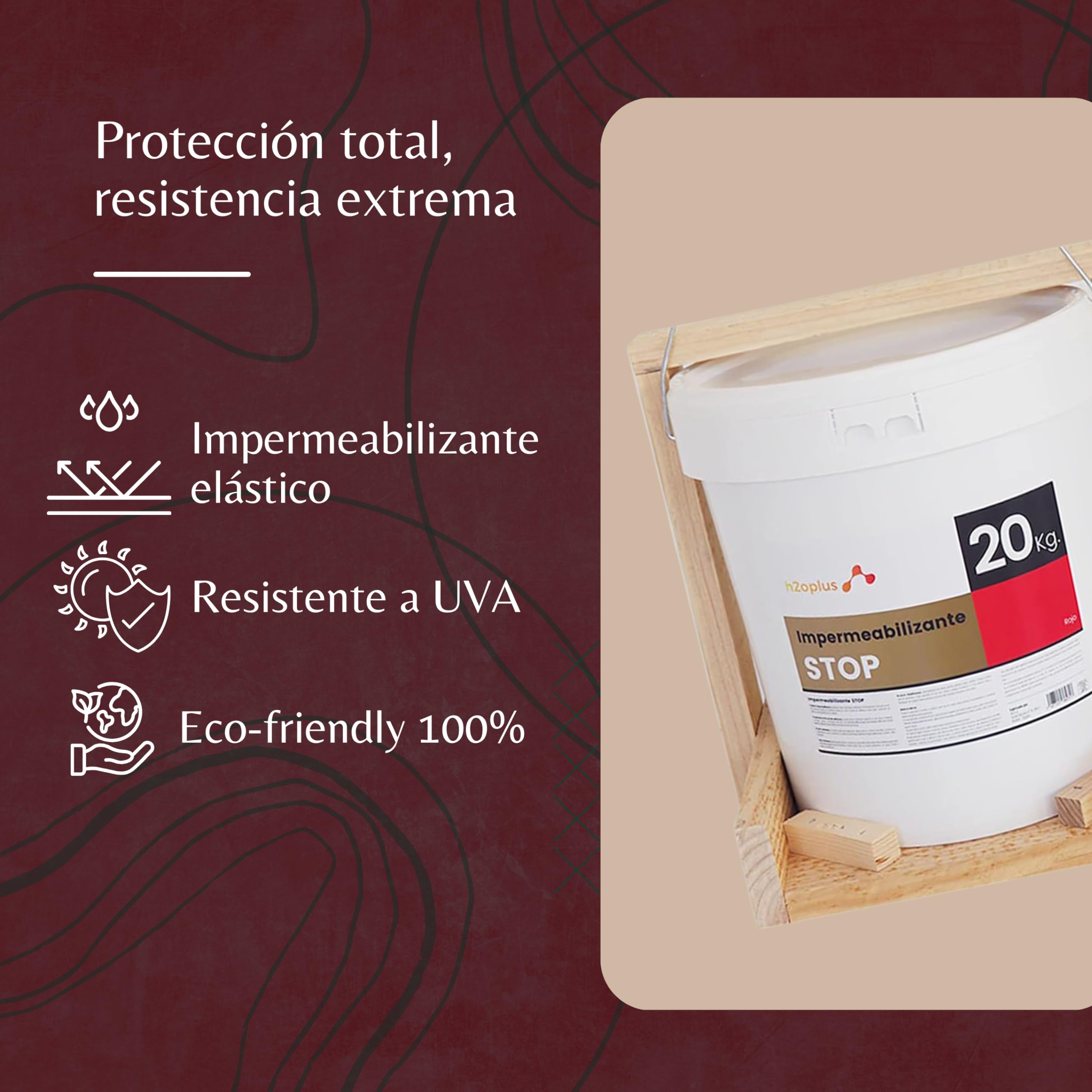 Elastyczna Powłoka Hydroizolacyjna STOP - Farba Wodoodporna na Tarasy i Dachy - 100% NATURALNY produkt na bazie wody, BEZ ZAPACHU rozpuszczalników chemicznych - Czerwony - 20KG (16,6L)