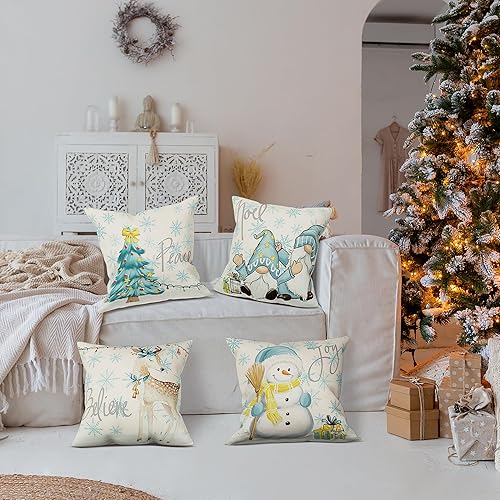 Miniatura 3 de Juego de 4 fundas de almohada de Navidad de 18 x 18 pulgadas, fundas decorativas de invierno, para sofá, decoración de casa rural (árbol de Navidad,