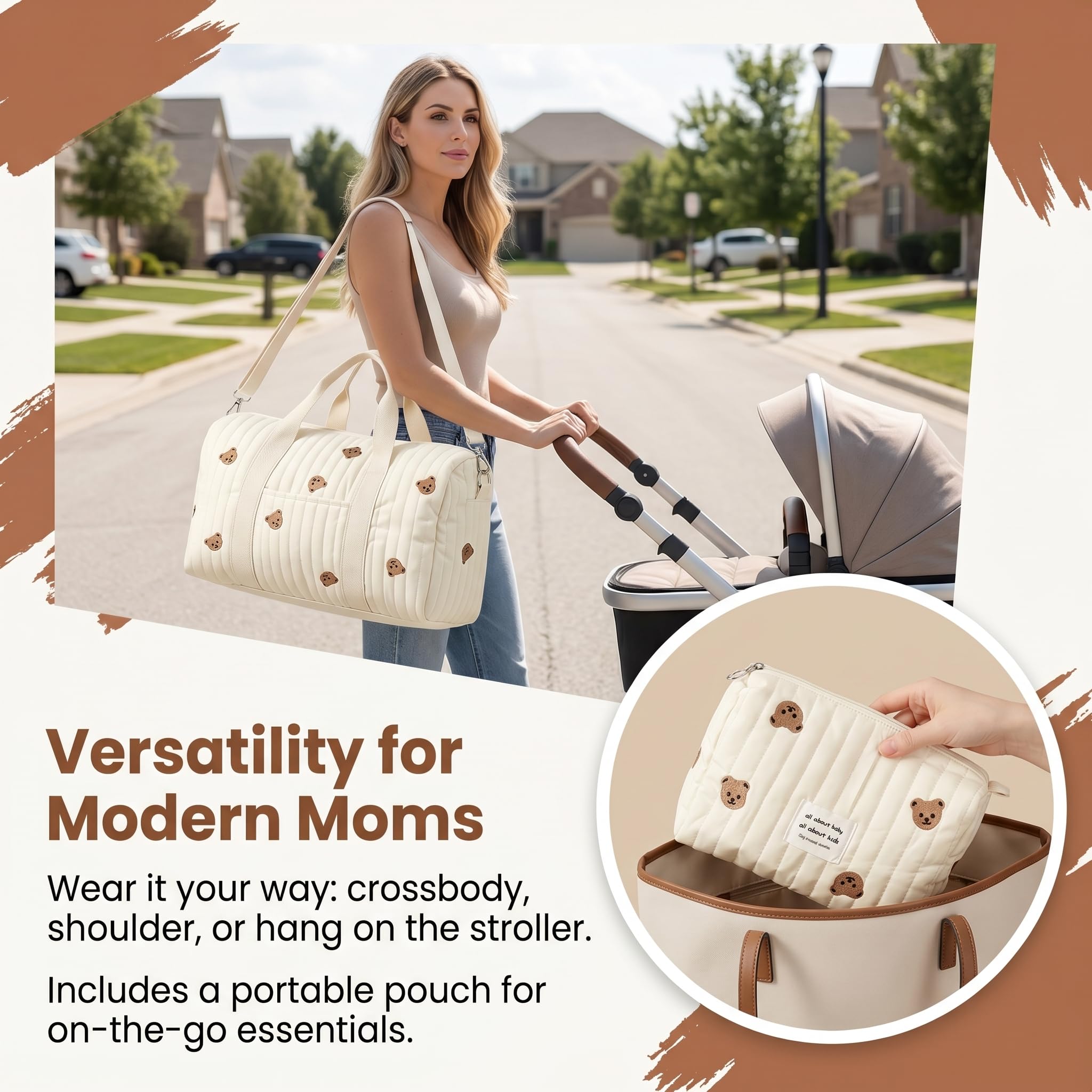 2er-Set Baby Wickeltasche Kliniktasche Reisewindeltasche Tragetasche Baumwolle Henkeltaschen Mom Bag Diaper Bag Wickeltasche für Unterwegs, Geburt im Krankenhaus, Reisen, Kinderwagen