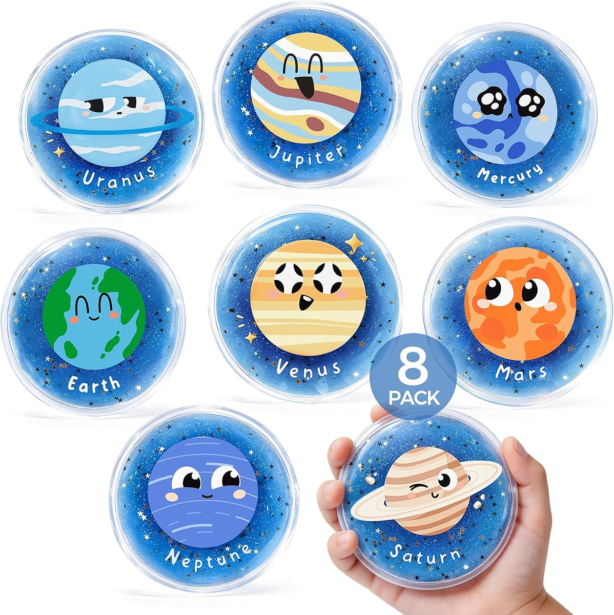 Hilph Kids Ice Packs for Boo Boo, 8 Pcs Small Gel Ice Pack for Injuries, Cute Planet Theme Design, Reusable Hot Cold Compress for Pain Relief, Toddler Toothache, Headache, Bumps, Bruises, First Aid