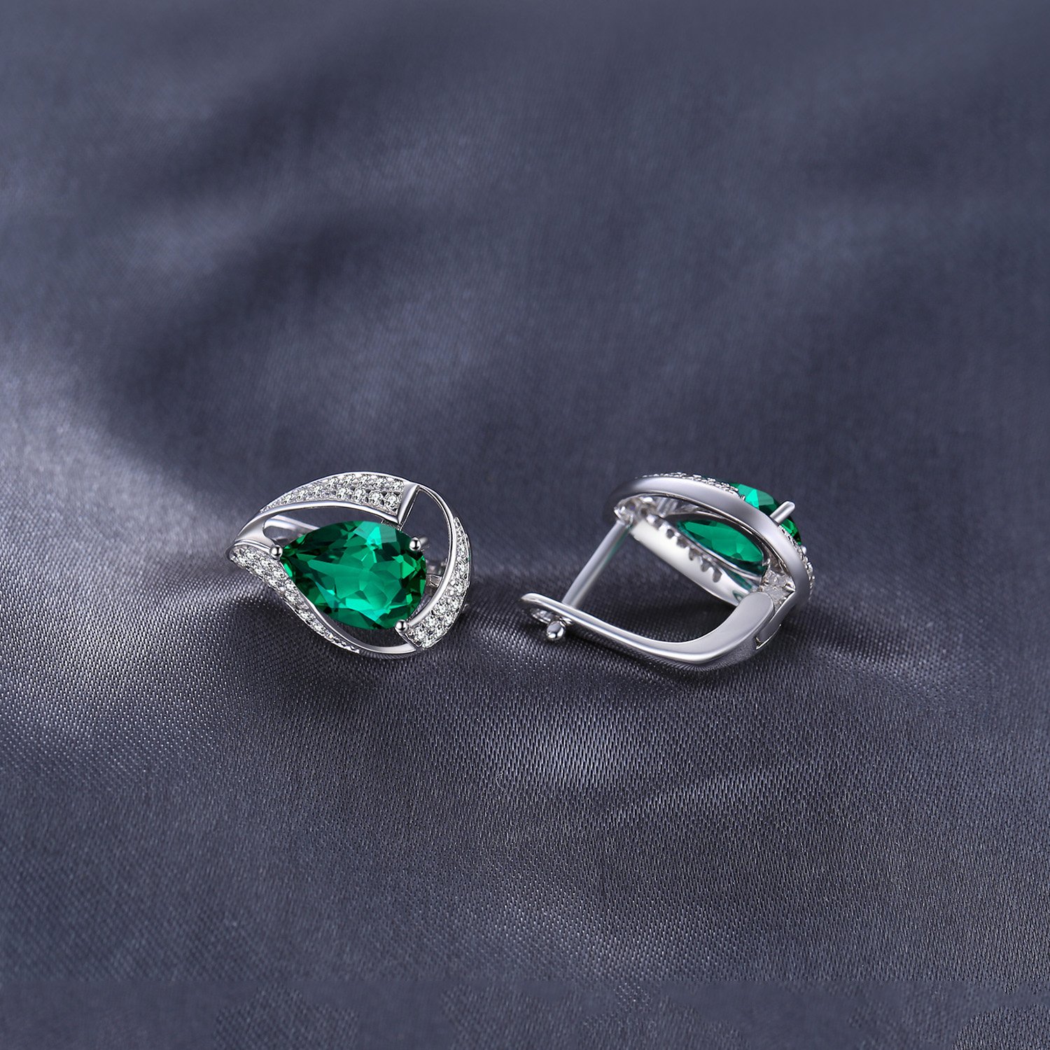 JewelryPalace Pendientes Mujer Plata Oro 14k Oro Rosa, Pendientes Clip de Perforacion 3.5ct Esmeralda Simulado Verde, Pendientes Pequeños Mujer Gota de Agua Piedra, Pendientes Niña Joyas