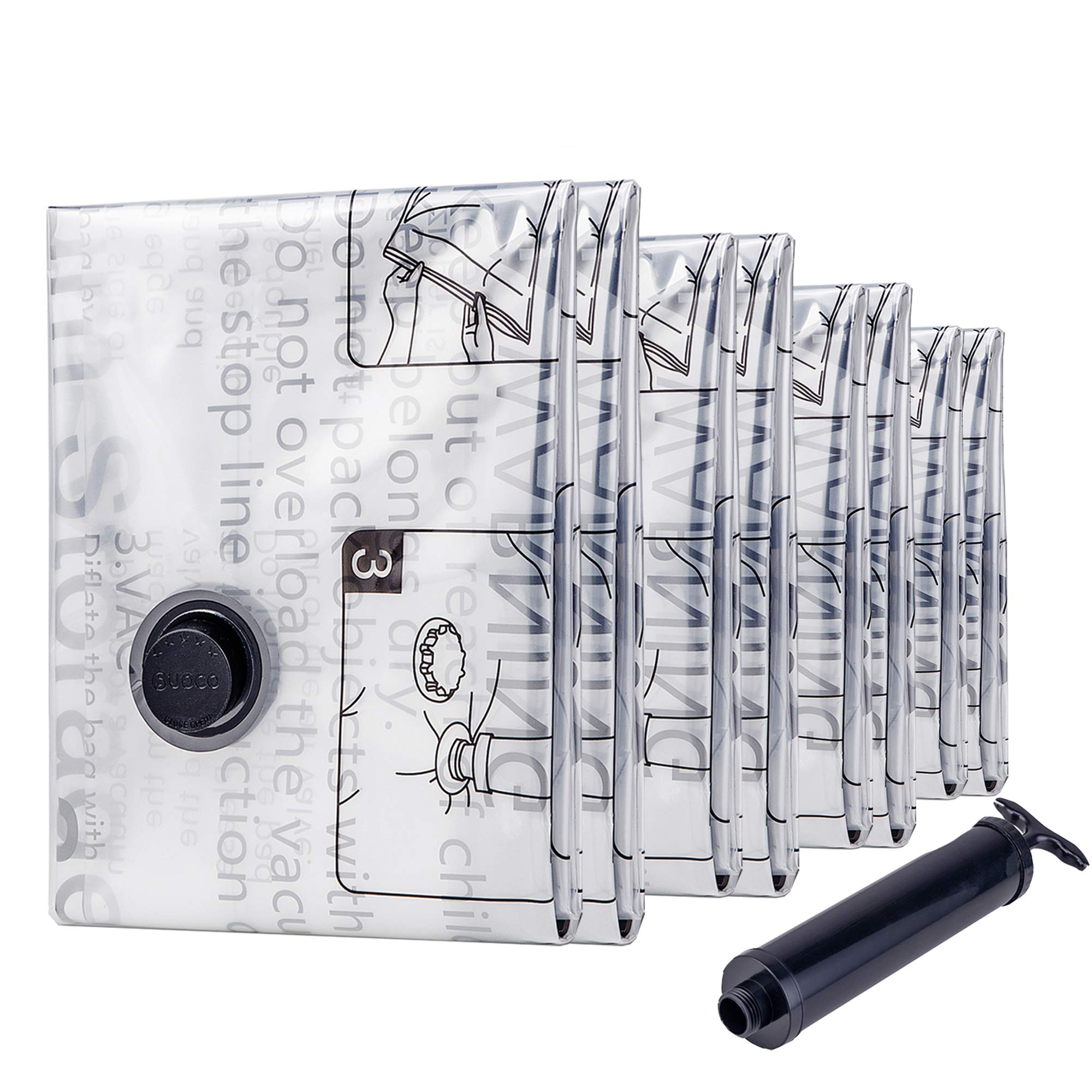 SUOCO Vacuum Storage Bags 8 Combo, (2 Jumbo, 2 Large, 2 Medium, 2 Small) Space Saver Bags with Travel Hand Pump, Compression Airtight Sealer Bags for Clothes, Pillows, Comforters, Blankets