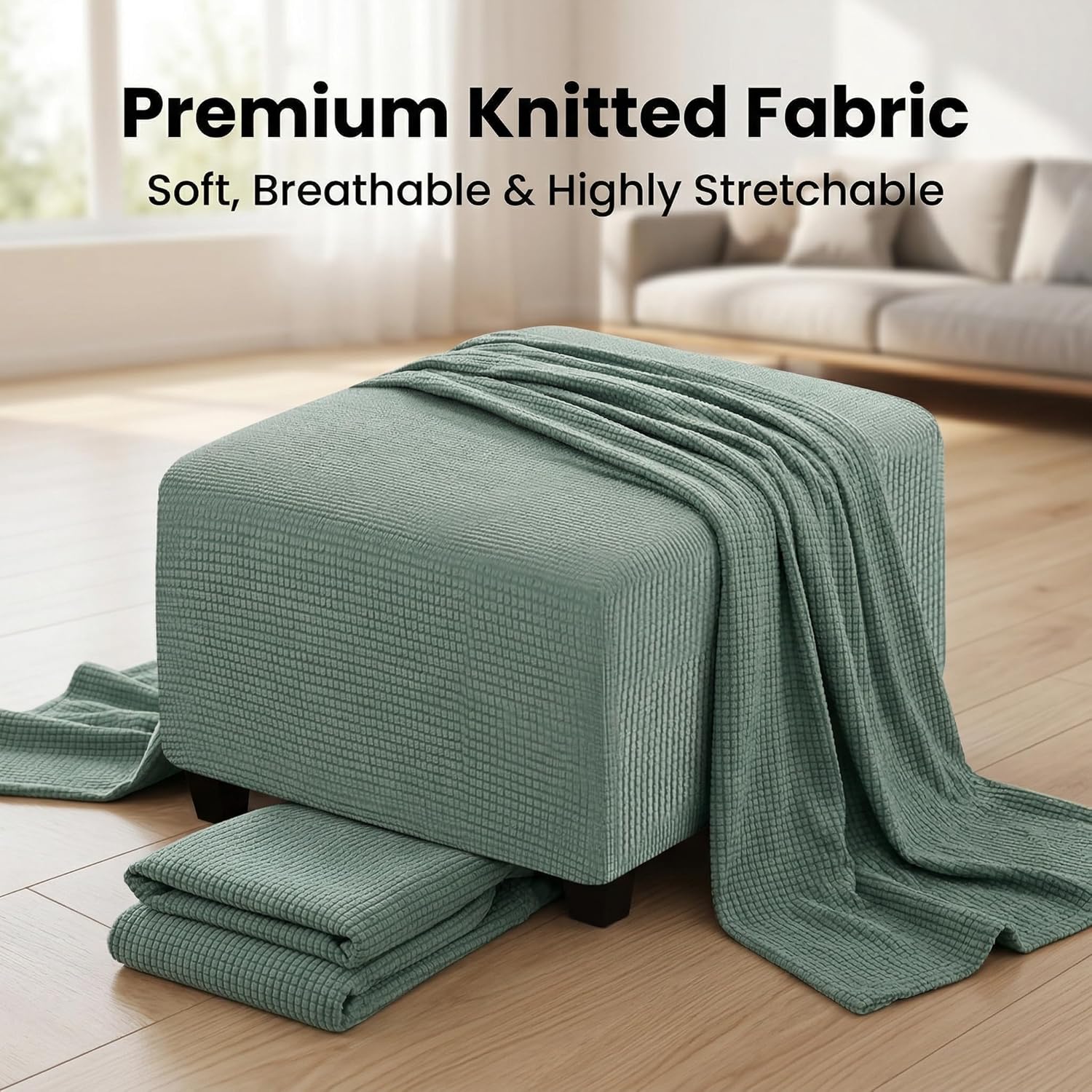 Chair Leg Floor Protectors, Pine Green 13-18 Inch Footstool Furniture Covers Stretchable Square Foot Stool Cover Jacquard All-Inclusive Foot Covers for Footrest Protection Furniture Feet