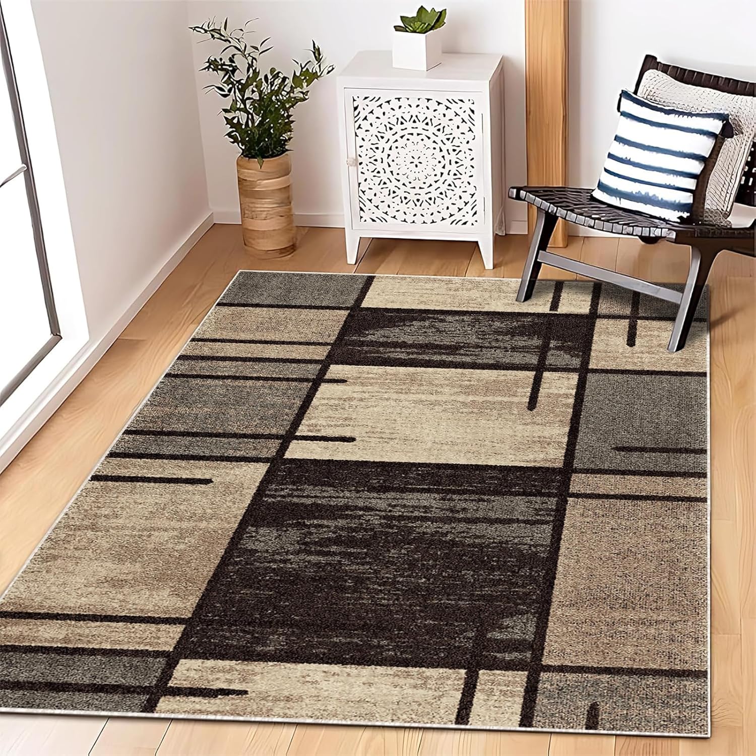 Enkor Area Rugs 4x6 Washable Non Slip Simple Soft Rugs for Living Room Bedroom Modern Mat for Kitchen