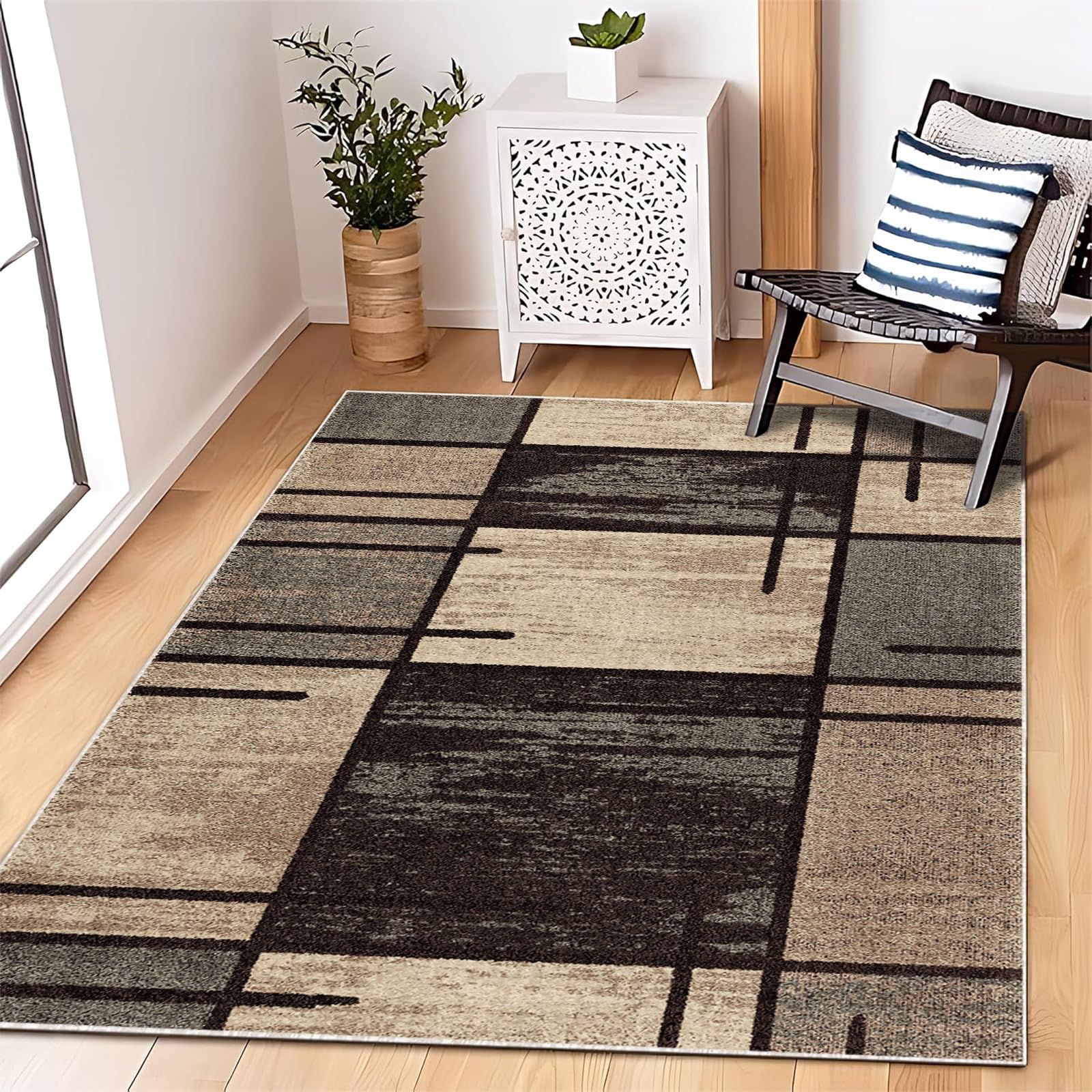 Enkor Area Rugs 4x6 Washable Non Slip Simple Soft Rugs for Living Room Bedroom Modern Mat for Kitchen