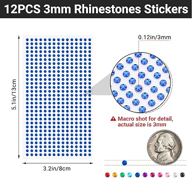 Gartful 3mm Gem Stickers, 5400PCS Rhinestone Stickers for Crafts, 12 Embellishment Rhinestone Sheets Self Adhesive Jewel Crystal Gem Diamonds for Scrapbooking, Nail, Makeup, Festival