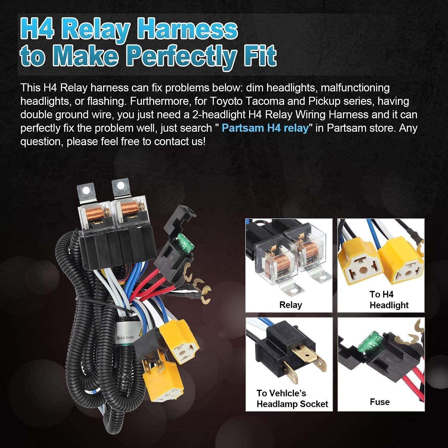 Partsam H6054 7x6 5x7 LED Headlights Sealed Beam Hi/Low w/ H4 Wiring Harness Compatible with Jeep Wrangler YJ XJ/GMC Chevrolet Express S10/Ford Cherokee E250/Toyota Tacoma/Mazda Truck