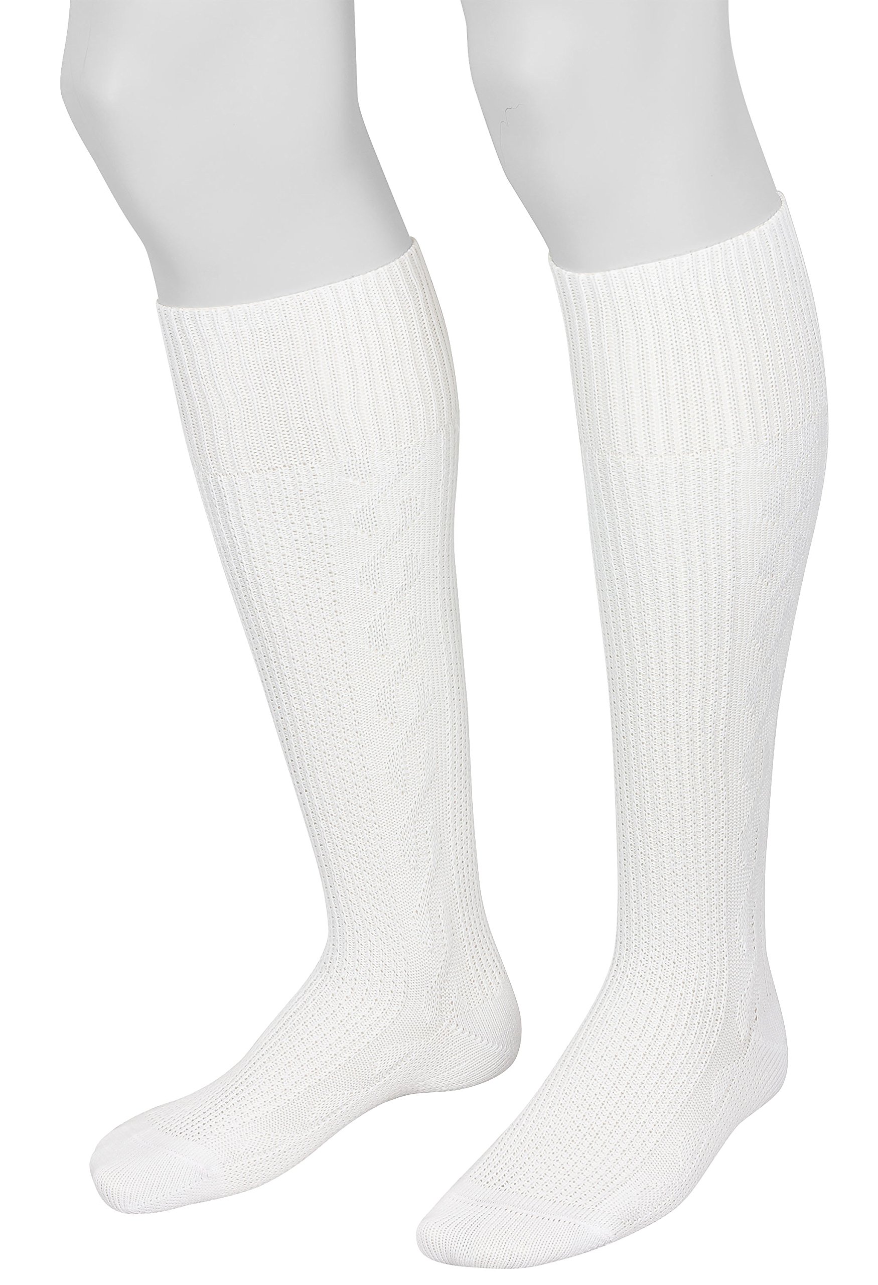 Piarini 1 Paar Trachtenkniestrümpfe Trachtensocken Herren Damen lang - Kniebundstrümpfe mit Zopfmuster handgekettelte Spitze Baumwolle - weiß 35-38 39-42 43-46 47-50