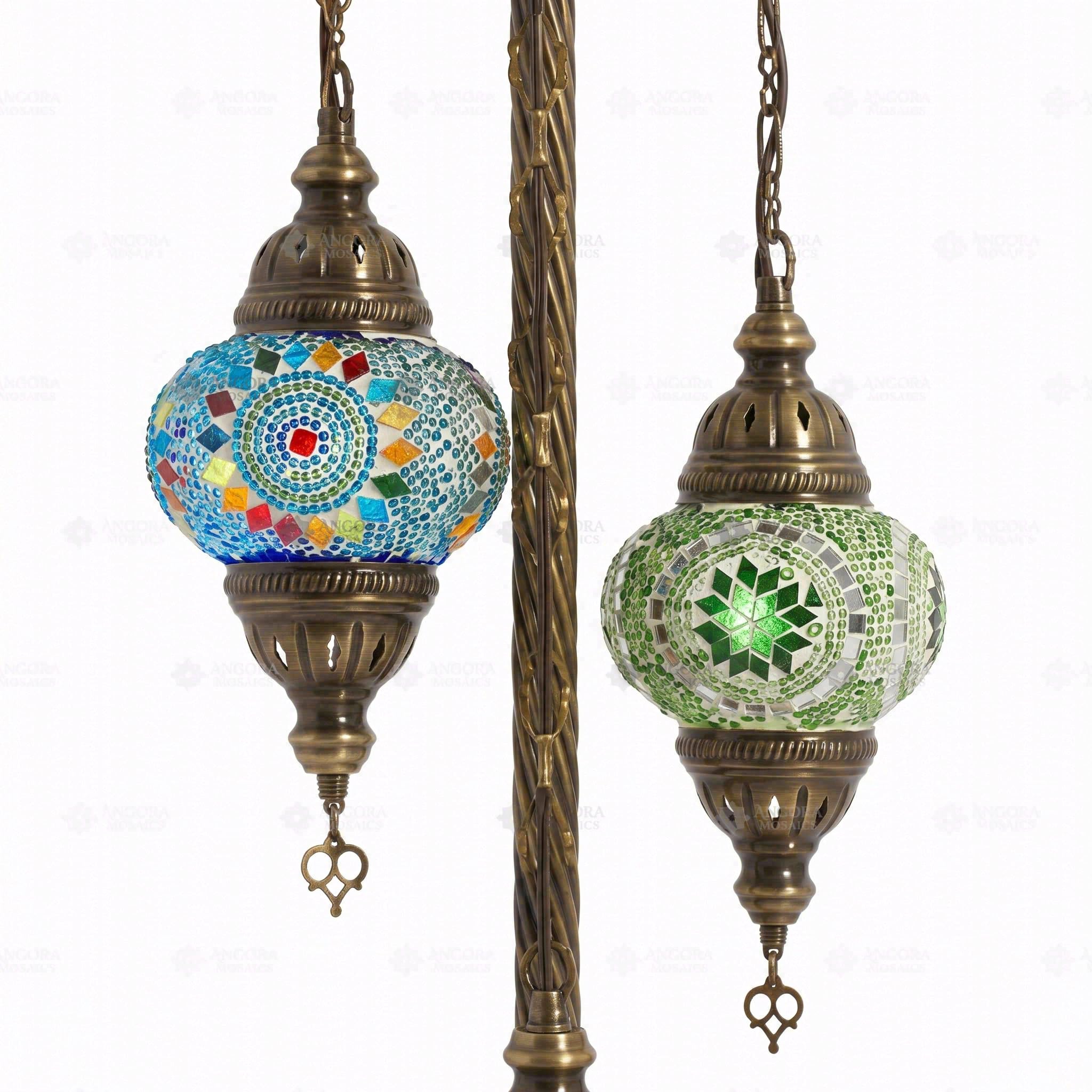 ENVA Lampada da terra multicolore con mosaico turco, realizzata a mano, 3 globi, lampada in vetro con mosaico bohémien, per soggiorno e camera da letto