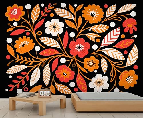 Miniatura 10 de Mural de pared floral retro, papel tapiz de barra de flores coloridas de mediados de siglo, papel tapiz rústico floral 3D impermeable para Retro
